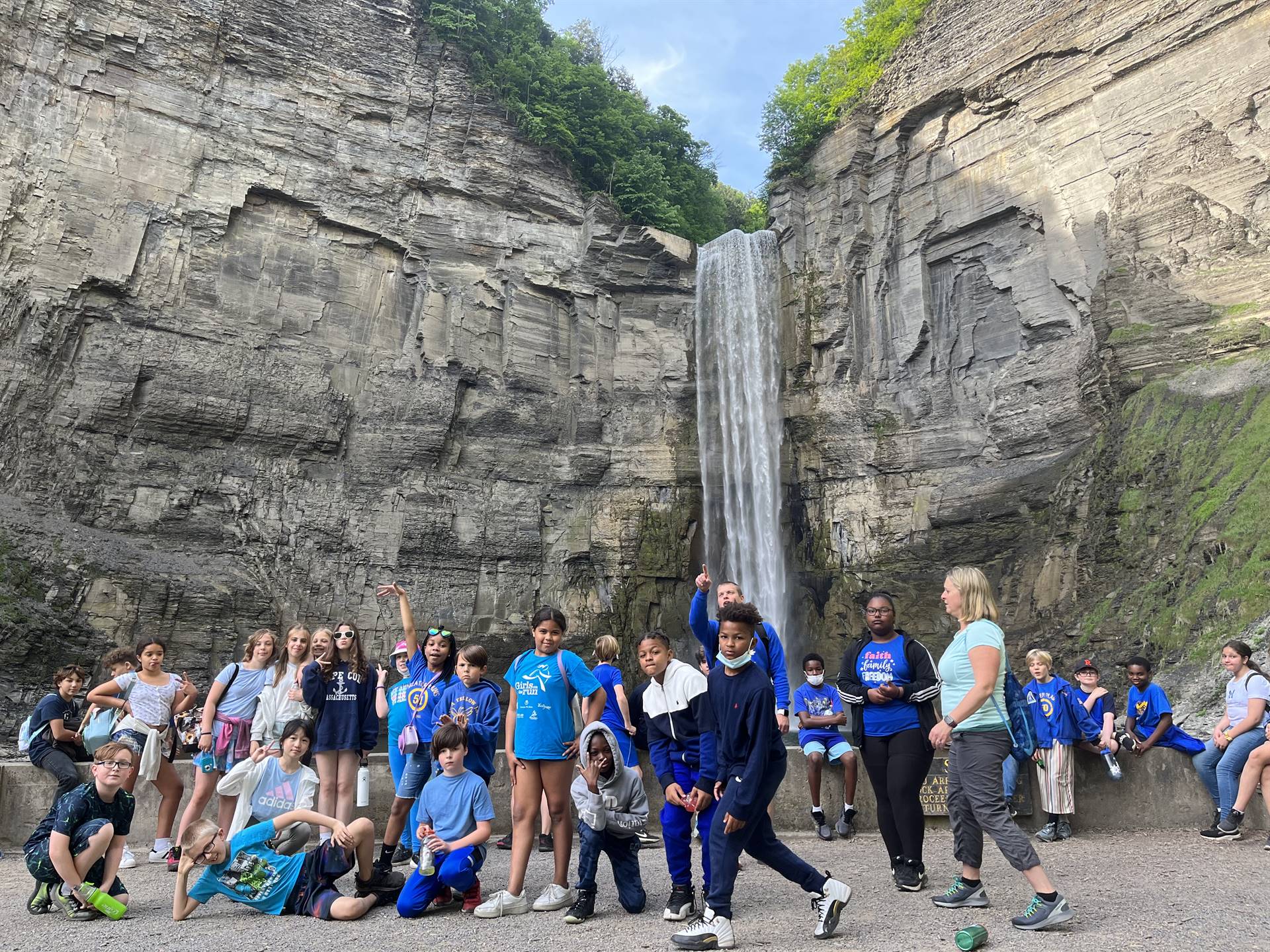 5th graders on field trip to waterfall