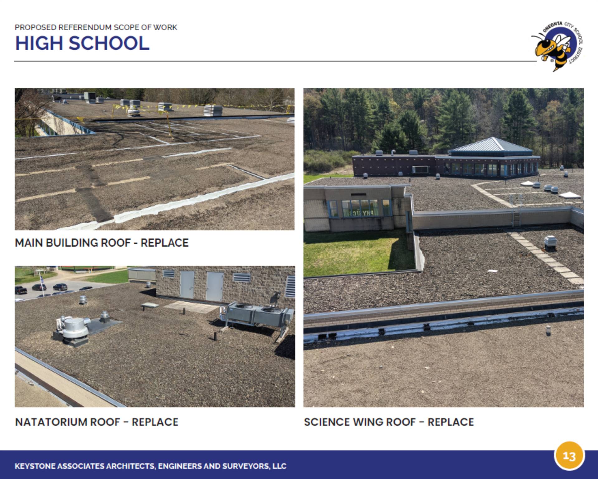 Photo of the Oneonta High School roof.